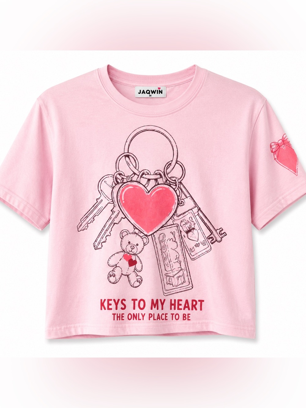 Pink Short Sleeve Tee with Heart and Key Design